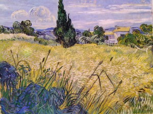 Scopri di più sull'articolo Campo verde di grano con cipressi di Vincent Van Gogh